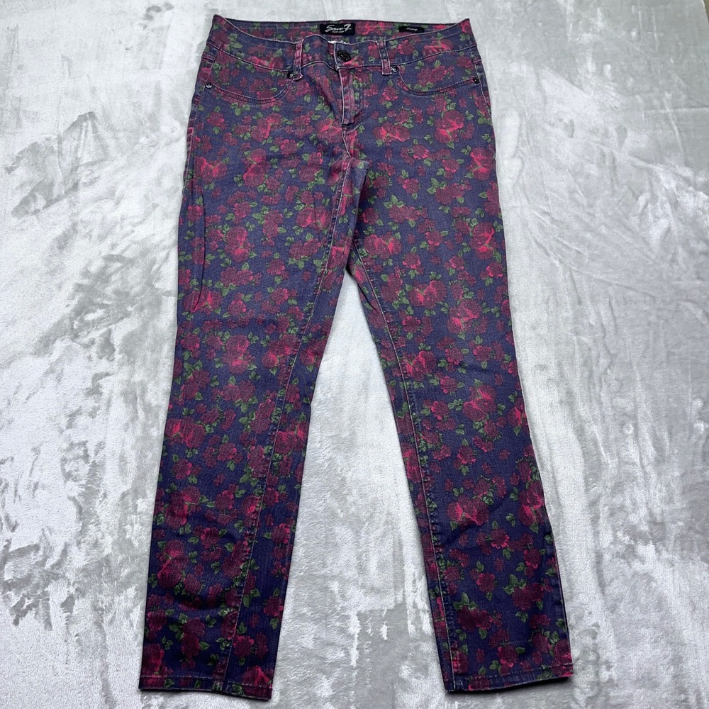 Seven 7 Women's Skinny Jeans Floral Print Casual Pants Sz 33" Boho Fake Pockets